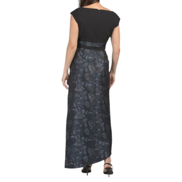 KAY UNGER Dark Midnight Isaline Short Sleeve Jacquard Gown - Picture 5 of 5